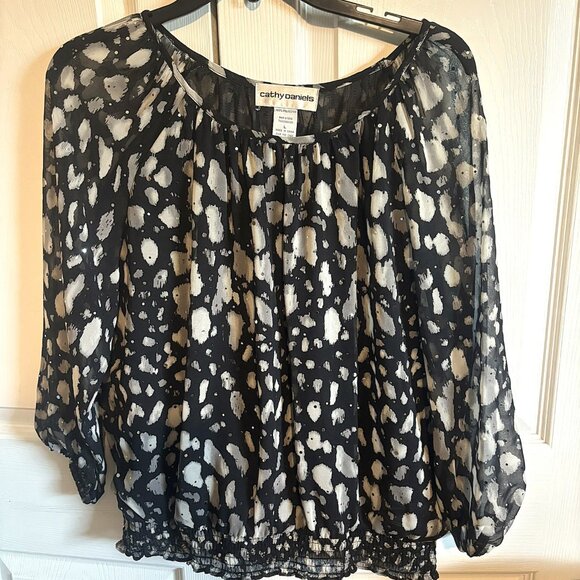 Cathy Daniels Womens Peasant Look Blouse Size L Embellished Shiny Studs - Picture 1 of 5